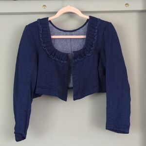 Navy Blue Bolero Jacket with Ruffle Trim